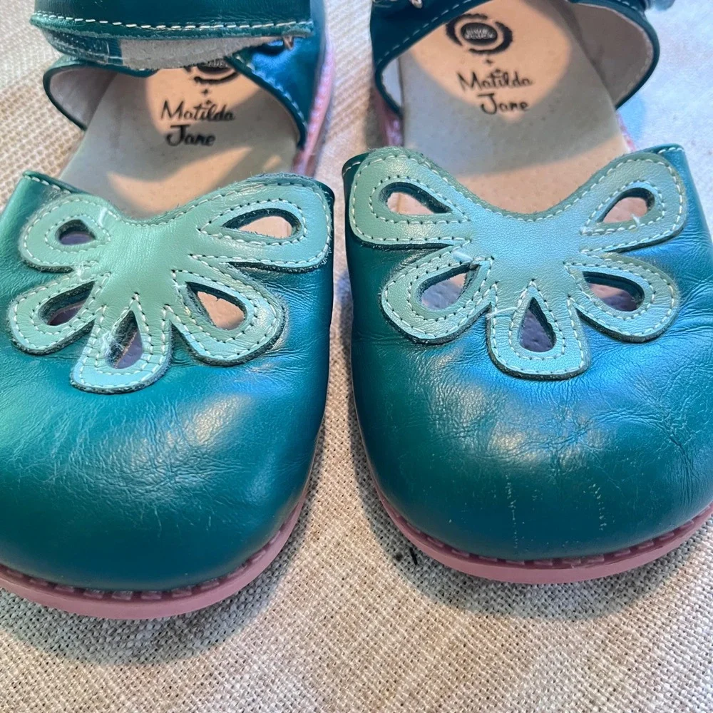 Livie & Luca x Matilda Jane Teal Leather Butterfly Mary Jane Shoes Kids Size 12